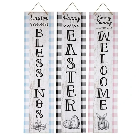2/$20 NWT Beautiful Black & White Gingham Vertical Happy Easter Decoration Sign - Picture 12 of 12